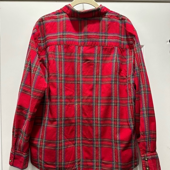 Vintage Karen Scott Embroidered Santa On Plaid Red Button Down Top Size Large - Picture 7 of 9